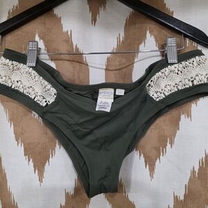 L*Space Forest Green Swim Panties with Ivory Lace